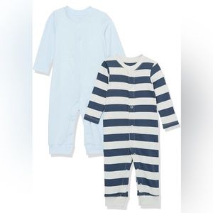 Amazon Aware Unisex Babies' Organic Cotton Footless Coverall, Pack of 2 blue